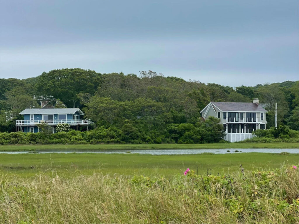 Views of the houses from the Shining Sea Bikeway in Cape Cod