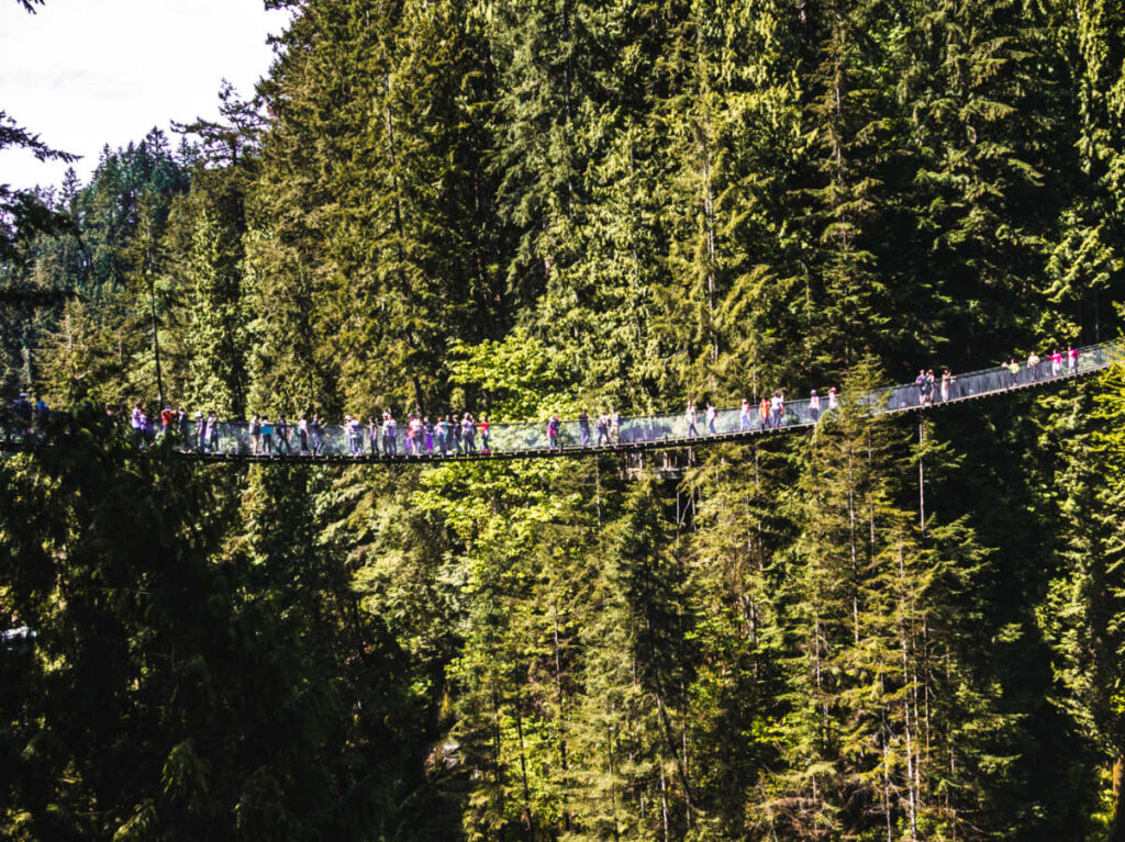 People crossing the Capilano Suspension Bridge