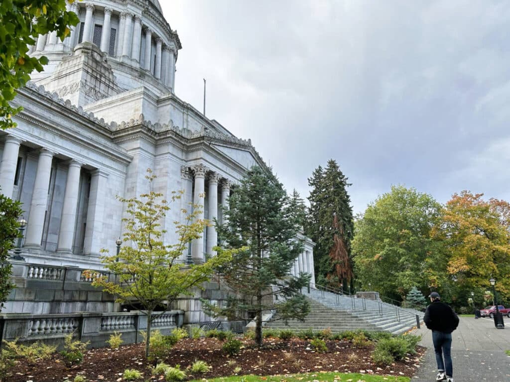Travel Lemming Editor Chelsea’s husband walking around the Capitol Campus in Olympia