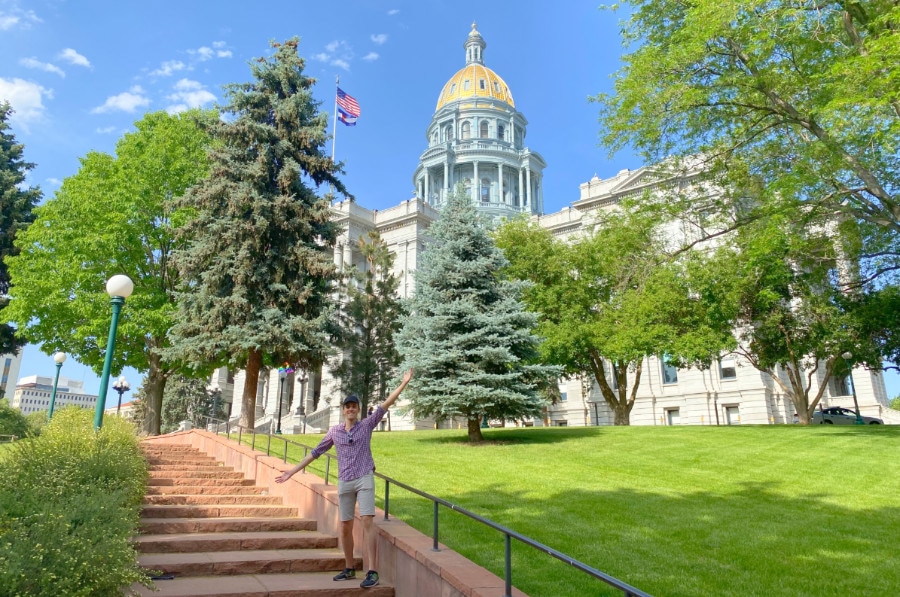 View of the author in front of the Colorado State Capitol Building