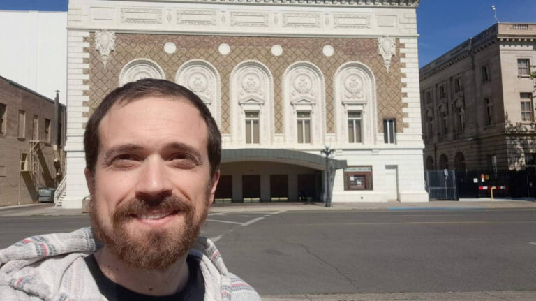 The author Matthew Reppond in front of the Capitol Theater