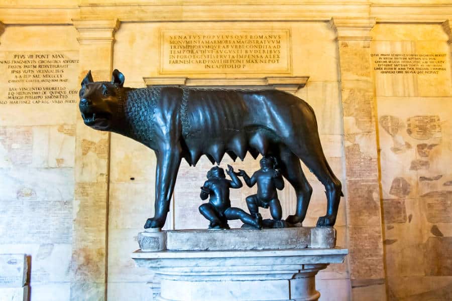 View of the statue of Romulus and Remus with the Capitoline Wolf
