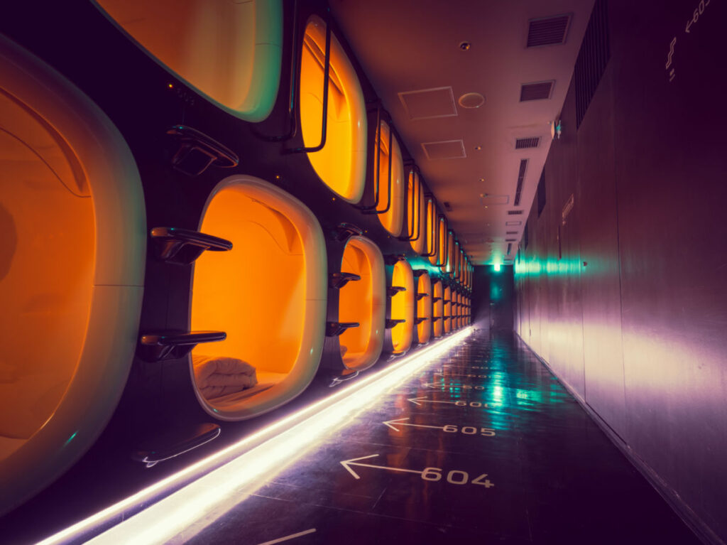 Interior or 9 hours capsule hotel in Kyoto
