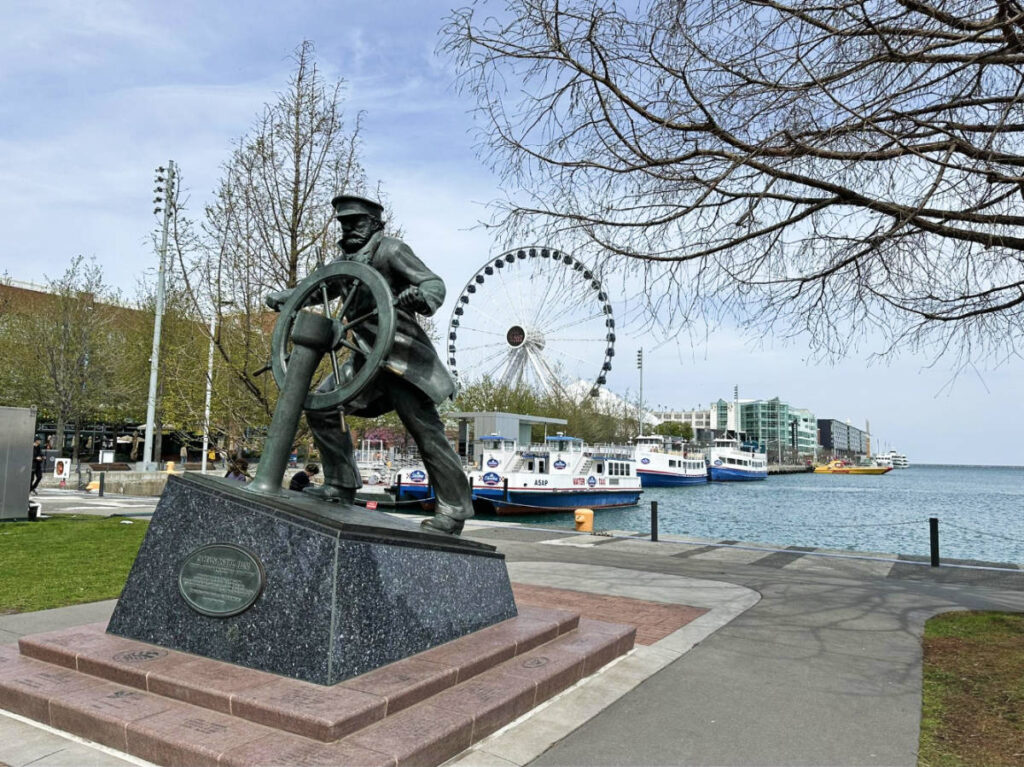 View of the 'Captain on the Helm' statue