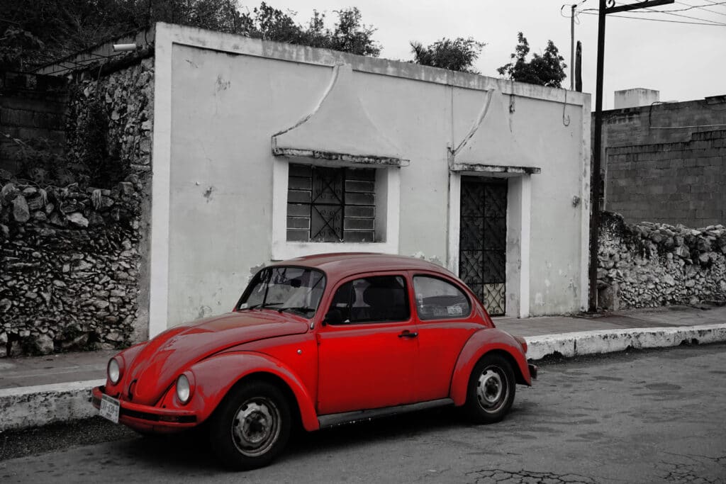 Red car on street in Valladolid