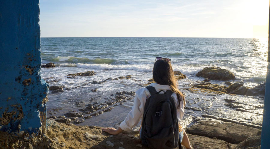 The author resting by the Caribbean Sea