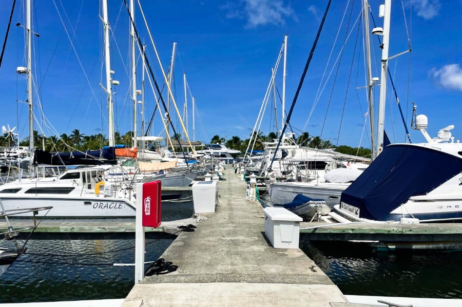 A fleet of boats docked in St. Croix's marina 