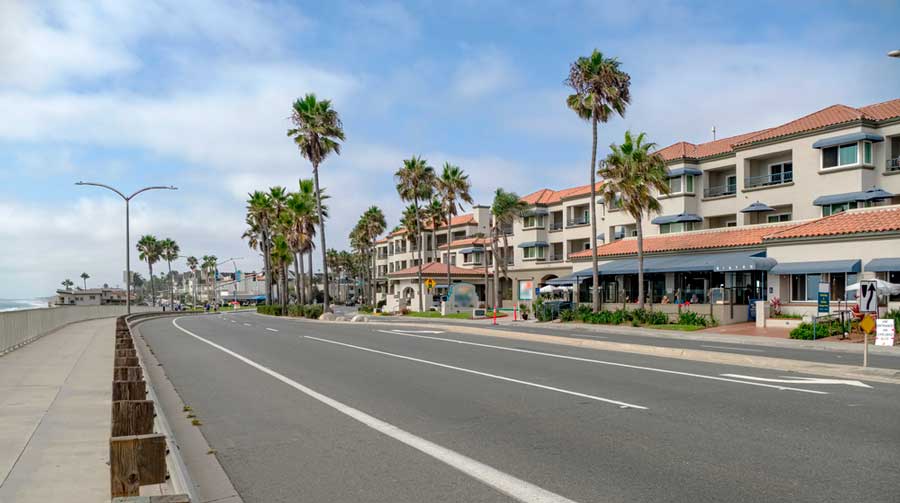 View of the empty road in Carlsbad Boulevard