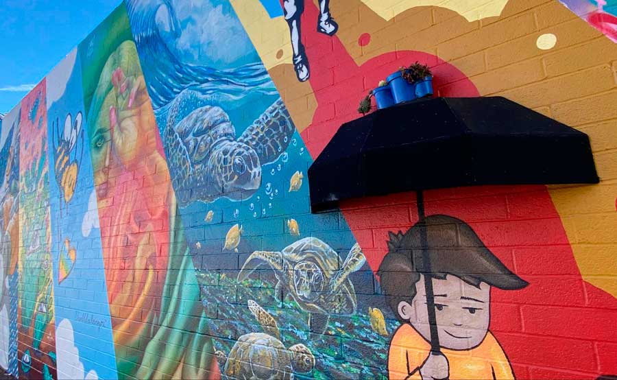 View of colorful art wall in Carlsbad