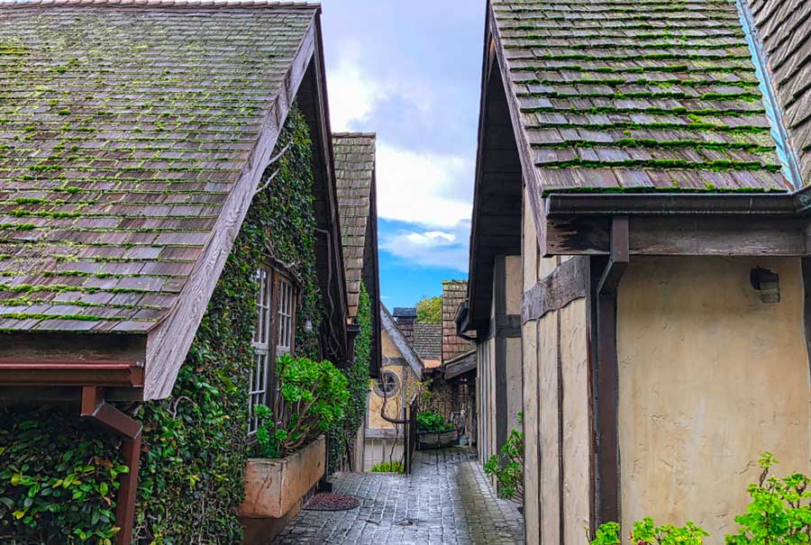 View of cottages from a street in Carmel-by-the-Sea