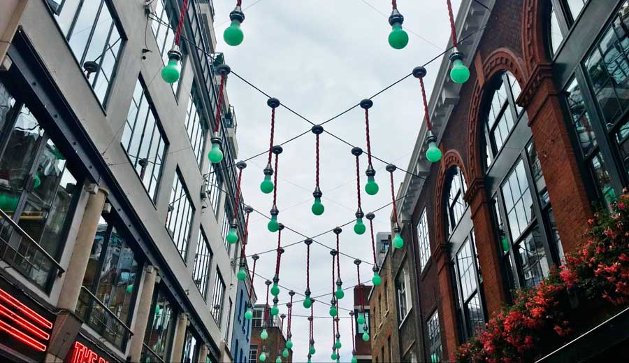 Light bulbs hanging in Carnaby Street
