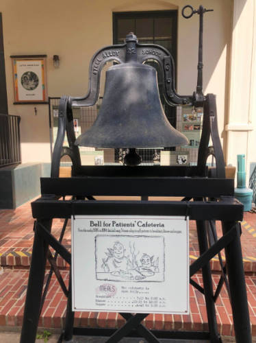 View of the cafeteria bell at Carville
