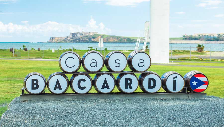 Small barrels with the name of Casa Bacardi Distillery