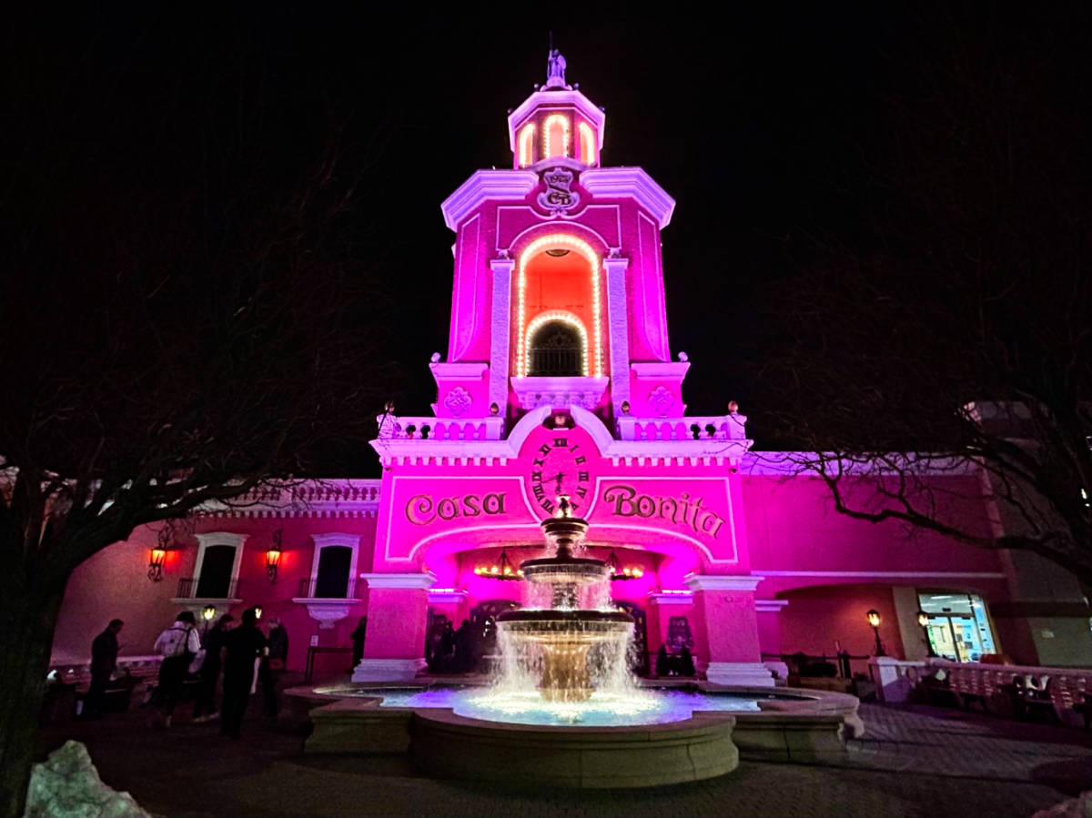Exterior view of the Casa Bonita at night