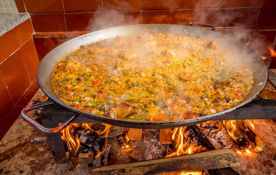 A Valencian paella being cooked in Spain