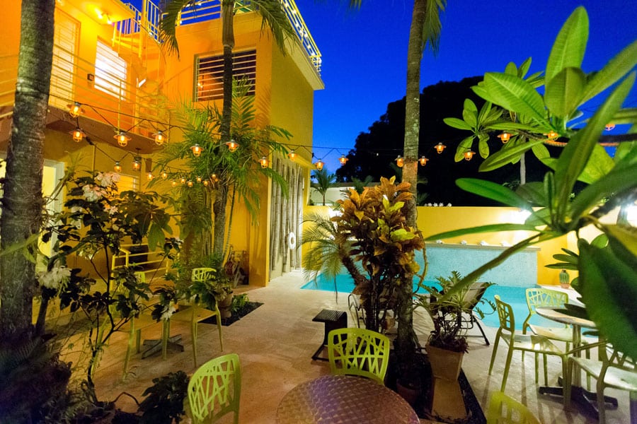 View at the pool area at night in Casa de Amistad