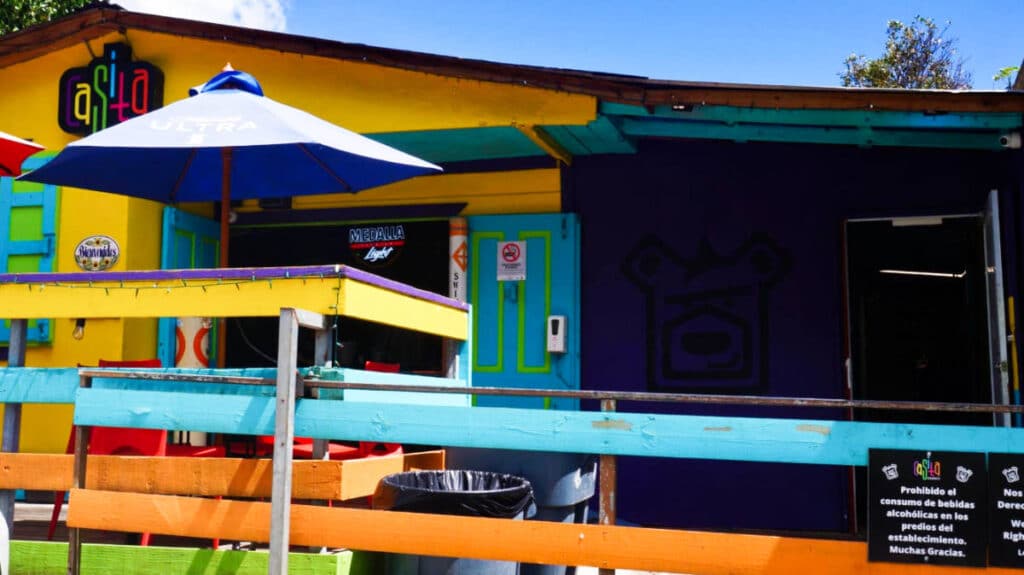 View of the vibrant and colorful exterior of Casita Guavate