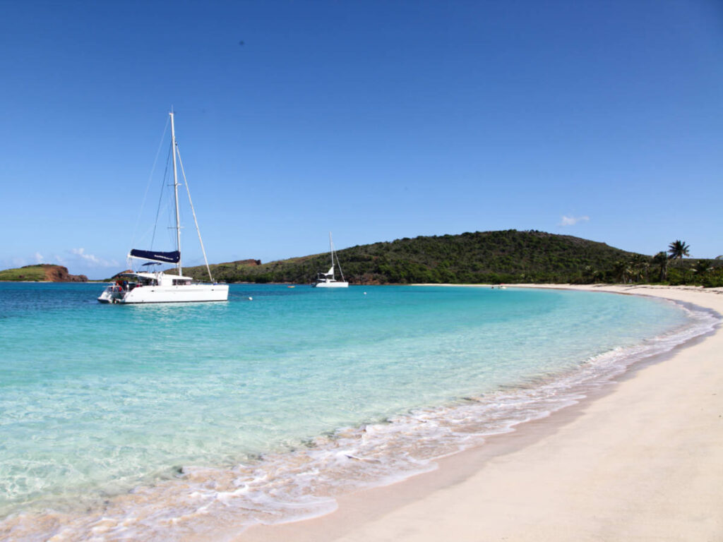 View of a catamaran near the coast of Culebrita