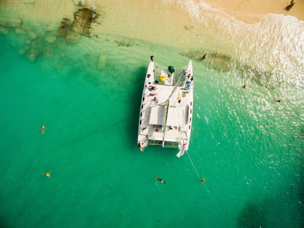 Aerial view of catamaran in Icacos