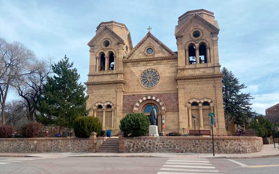 The Cathedral Basilica of St. Francis of Assisi building across the road