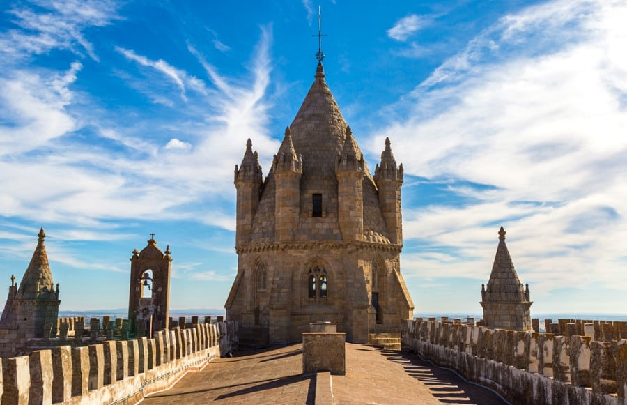 Exterior view in one of the towers of the Cathedral of Evora