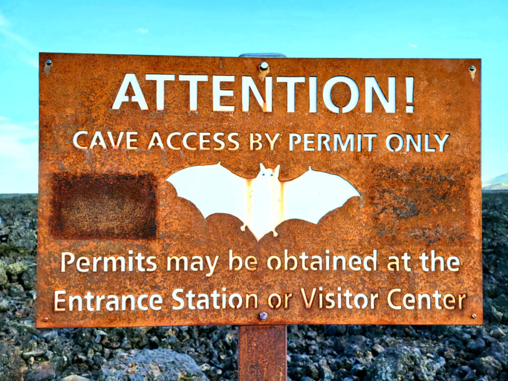 The signage of the Cave Access by Permit Only at Craters of the Moon