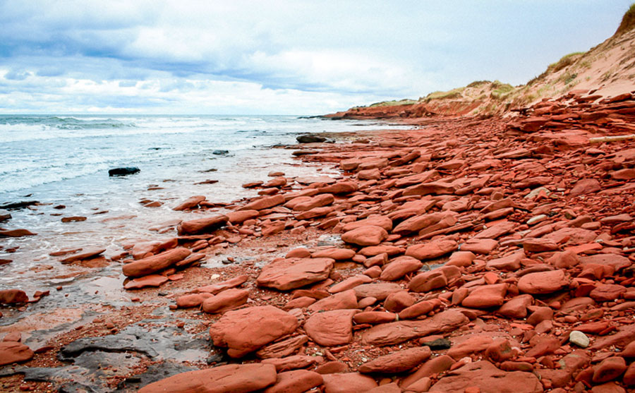 View of red rocks in Cavendish Region of PEI National Park