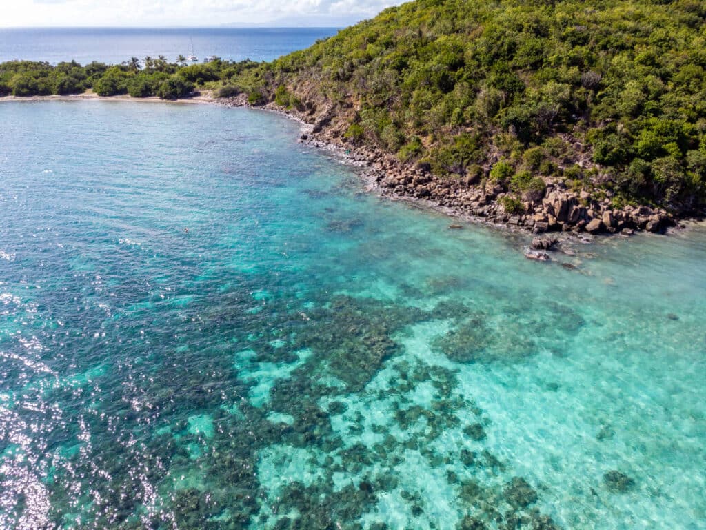 Aerial view of the clear water in Cayo Luis Peña