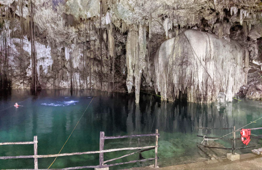 View of stalactites in Cenote Xkeken