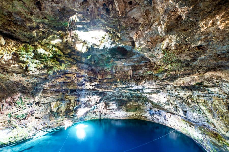 View of a cenote with crystal clear water