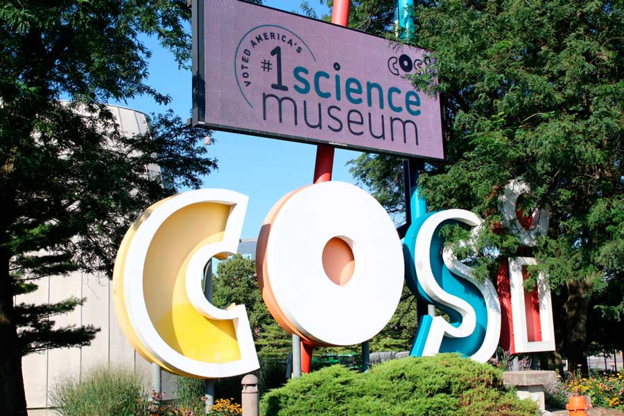 View of the Center of Science and Industry in Columbus signage at the entrance