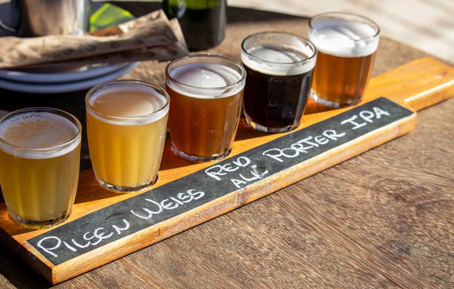 A beer flight served in Central Coast Brewing