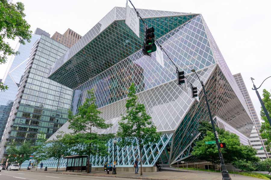 The Seattle Central Library building from the outside