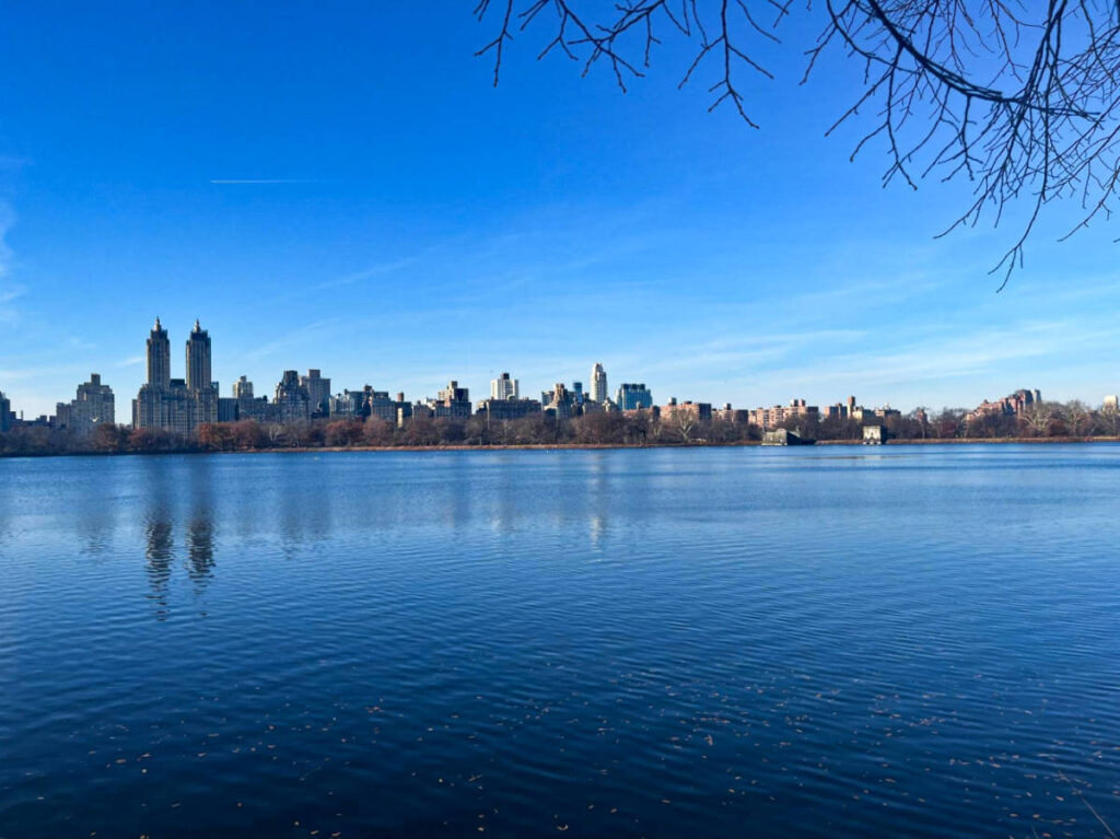 View of the city skyline from the Central Park Reservoir