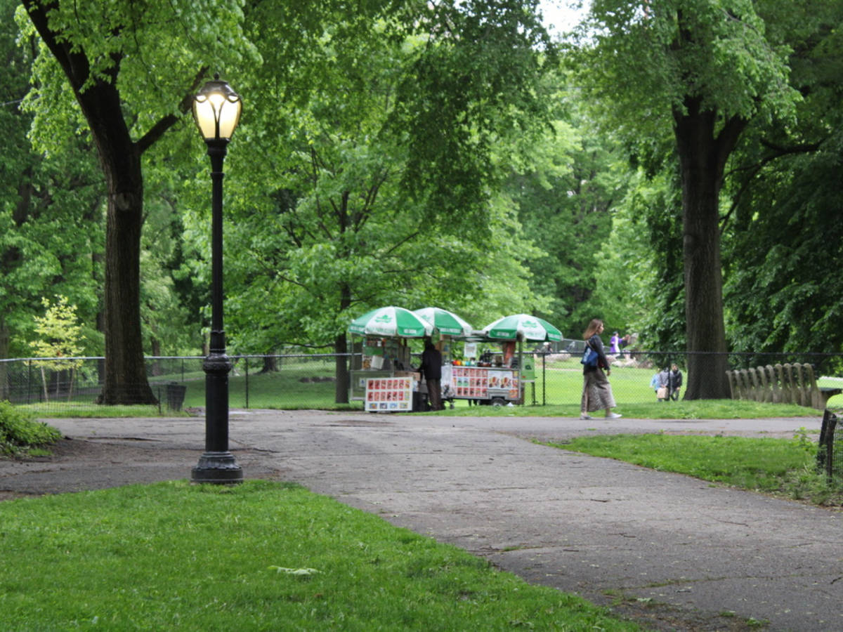 A person strolling past the Central Park vendors