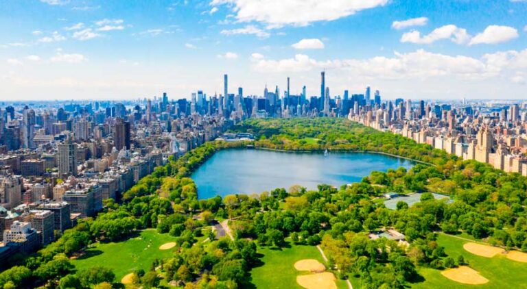 Aerial view of Central Park during a sunny morning