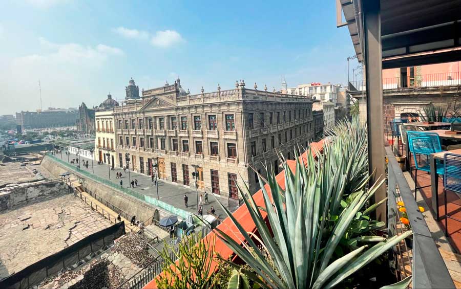 The Centro Historico view from a rooftop bar in Mexico City
