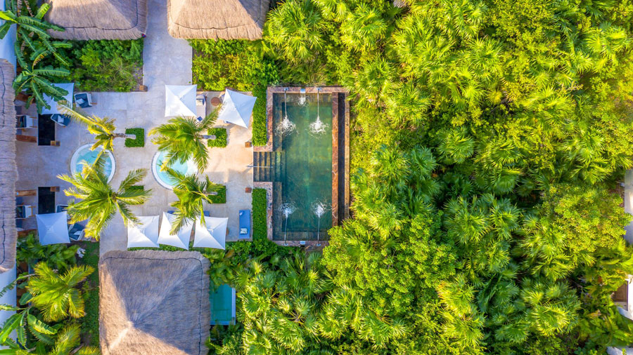 Aerial view of Chable Maroma and its pool