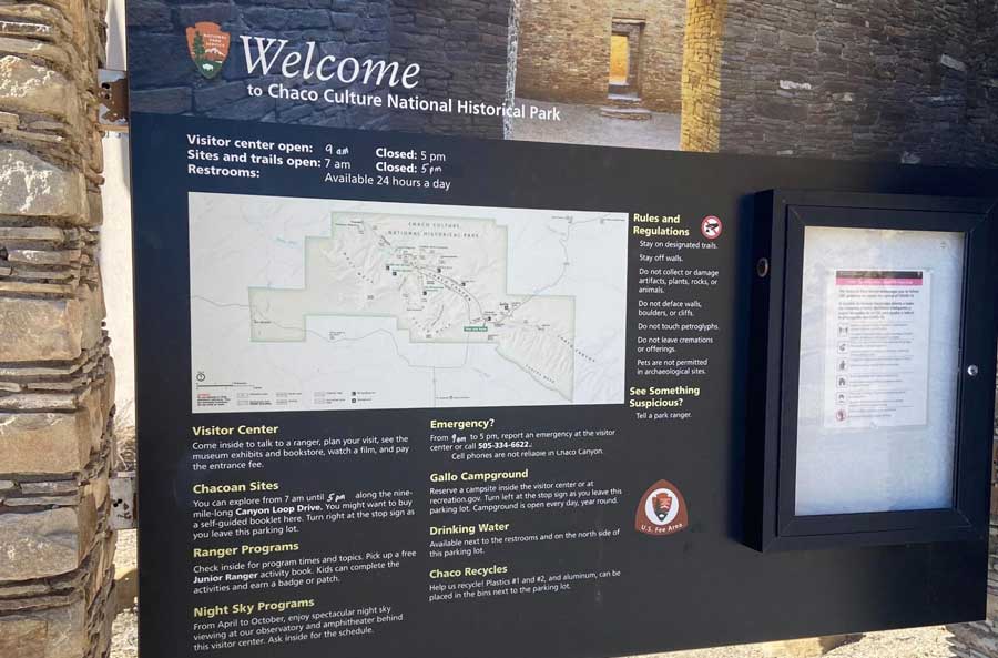View of the information board in Chaco Canyon