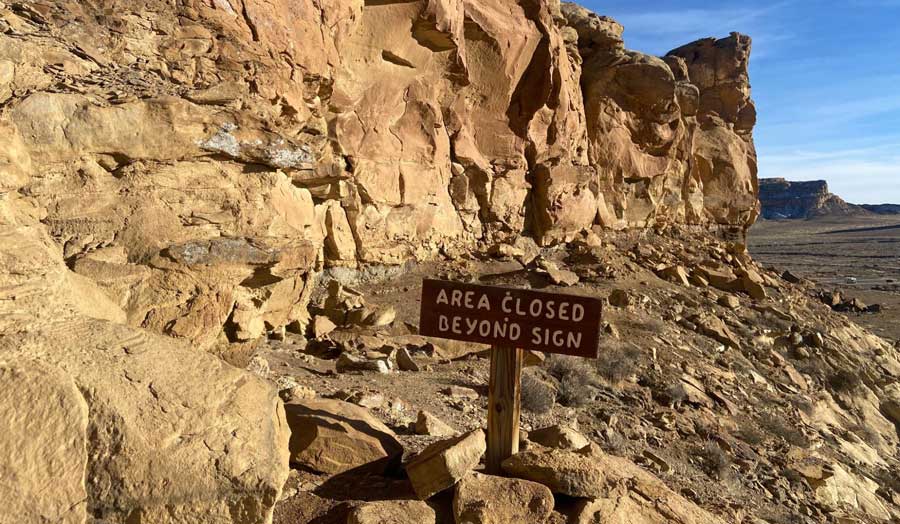 View of a sign at the Chaco Culture National Historic Park