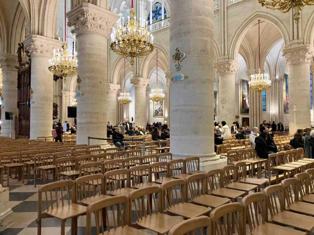 View of chairs inside the Notre Dame