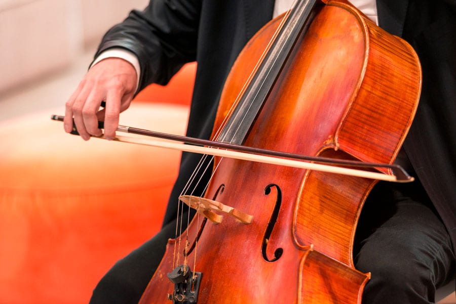 View of a viola being played by a man