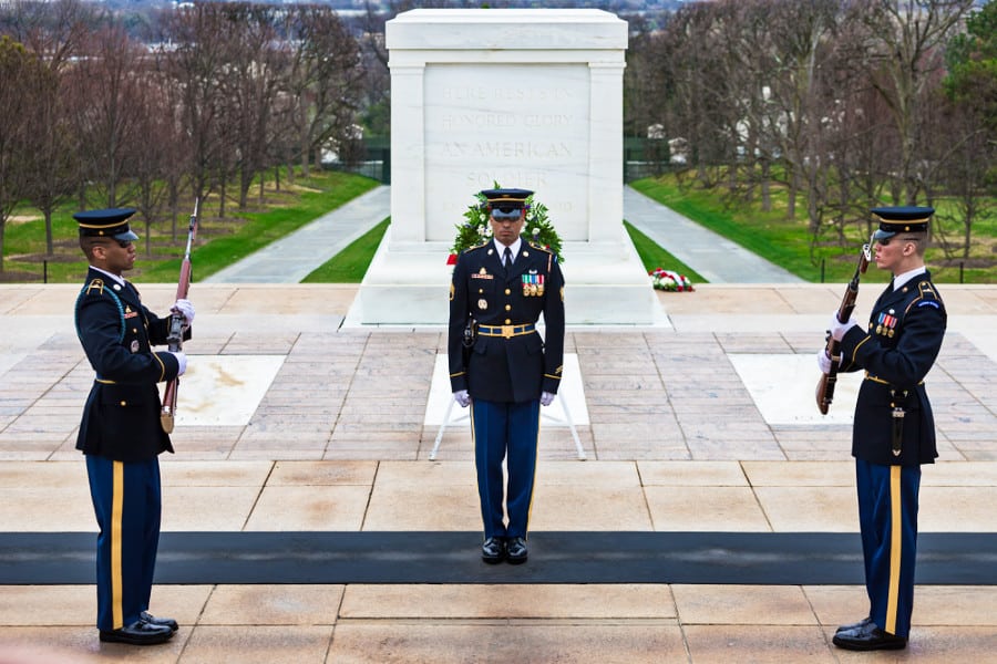 View of the changing of the Guard at Tomb of the Unknowns, Arlington National Cemetery