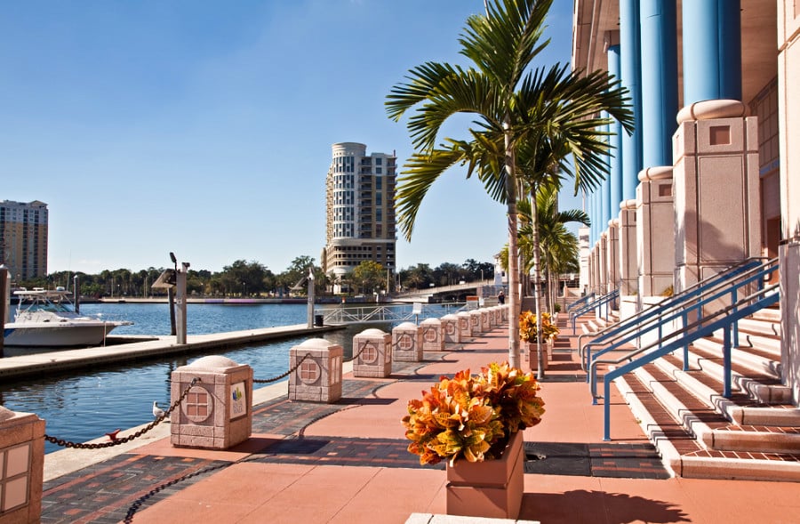 A waterfront view in the Channel District of Tampa