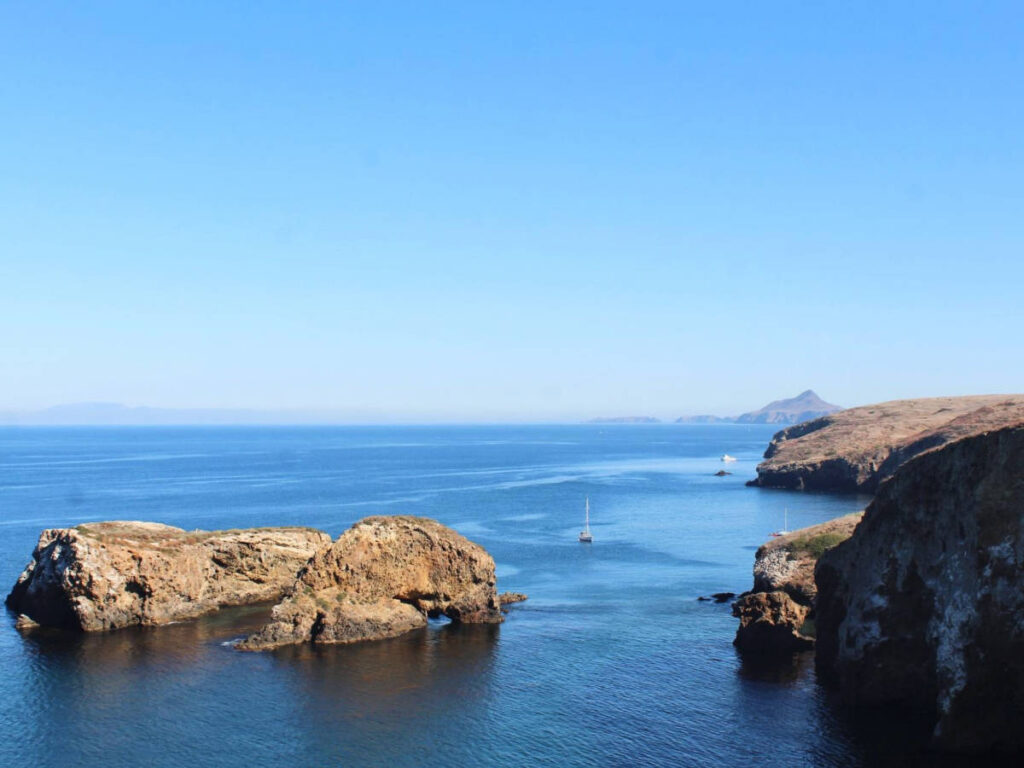 Clear blue sky over the blue water in Channel Islands National Park
