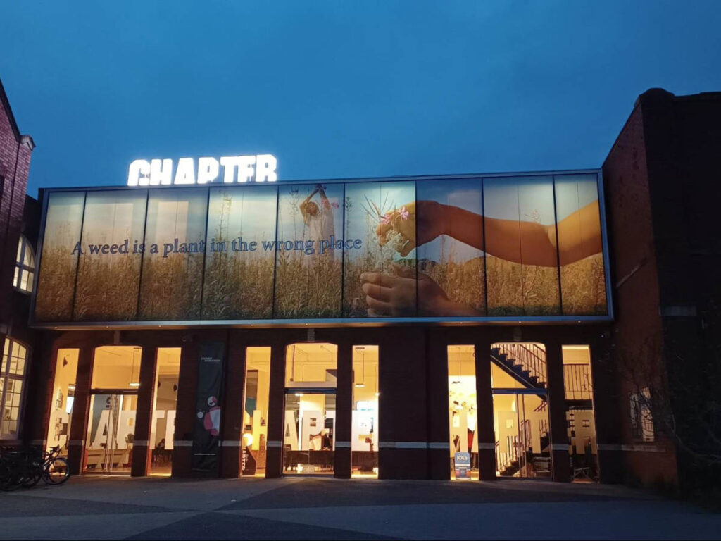 Exterior view of the Chapter Arts Centre Exterior at night