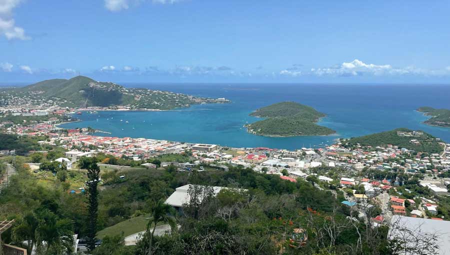 Overlooking view of Charlotte Amalie and its harbor
