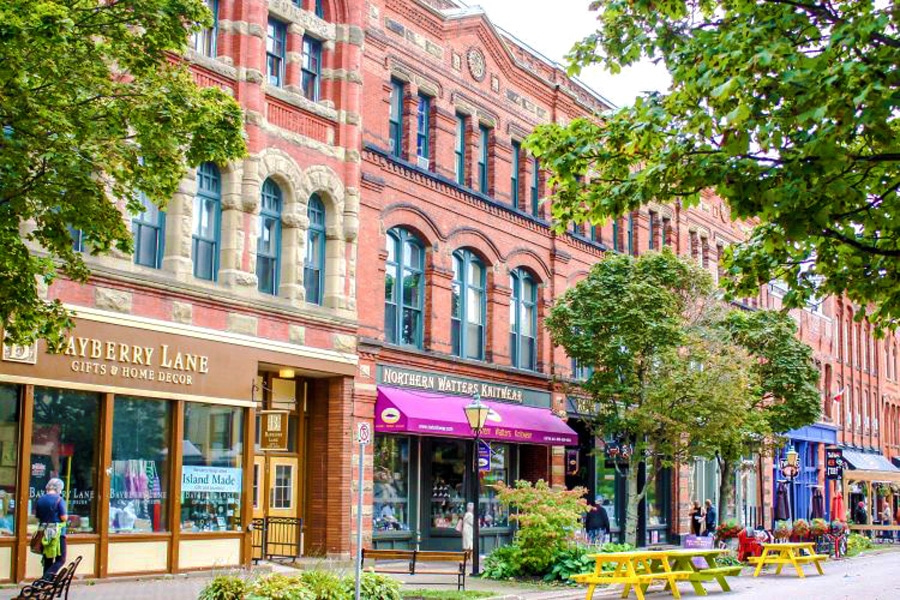 View of different building shops in Charlottetown