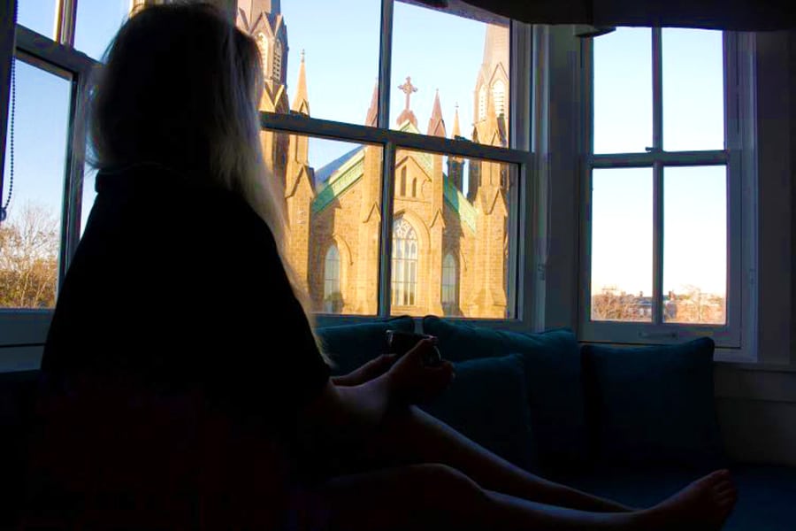 The author observing the historic district of Charlottetown
