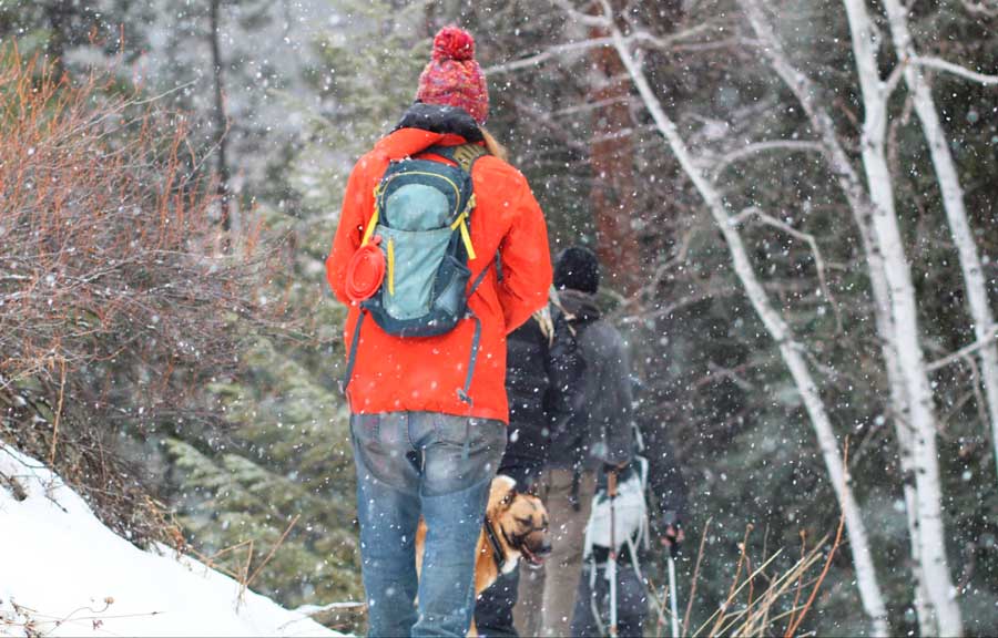 The author's husband with their friends during a winter hike in Chavez and Beaver Brook Trail Loop